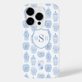 Blaue und weiße China drucken Monogramm Aquarell Case-Mate iPhone Hülle