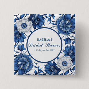blaue und weiße Chinoiserie Antik Muster Braut  Button