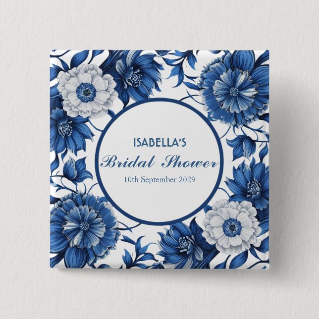 blaue und weiße Chinoiserie Antik Muster Braut  Button (Vorderseite)