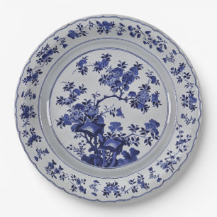Blaue und weiße Chinoiserie-Blumen-Faux-China Pappteller