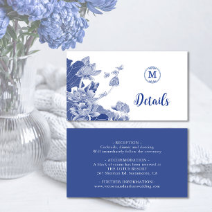 Blaue und weiße Chinoiserie-Blumen-Hochzeitsdetail Begleitkarte