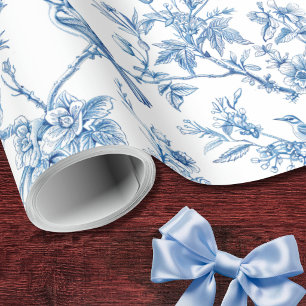 Blaue und weiße Chinoiserie-Blumen-Vögel Geschenkpapier