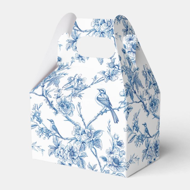 Blaue und weiße Chinoiserie Blumenvögel Geschenkschachtel (Vorderseite)