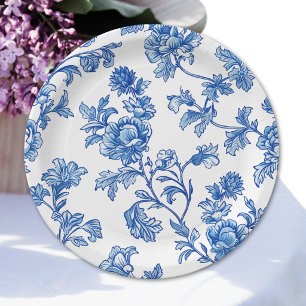 Blaue und weiße Chinoiserie-Brautparty Pappteller