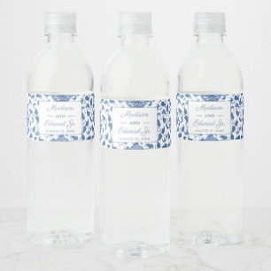Blaue und weiße Chinoiserie-Chic-Bridal-Shower-Par Wasserflaschenetikett