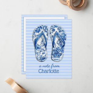 Blaue und weiße Chinoiserie Flip Flops auf Streife Mitteilungskarte