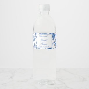 Blaue und weiße Chinoiserie-Hochzeitsdusche Wasserflaschenetikett
