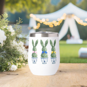 Blaue und weiße Chinoiserie mit Kaninchen-Topiarie