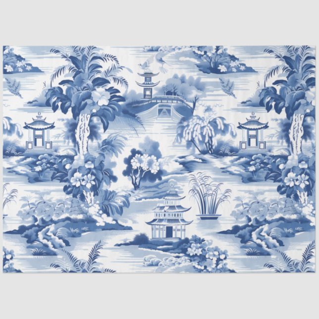 Blaue und weiße Chinoiserie Muster Seidenpapier (Vorderseite)