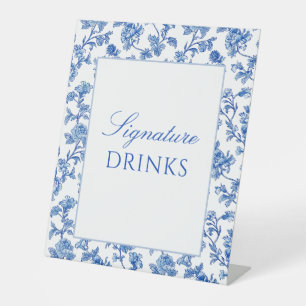 Blaue und weiße Chinoiserie Unterschrift Getränke Sockelschild