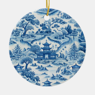 Blaue und weiße Chinoiserie Weihnachten Keramik Ornament