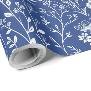 Blaue und weiße Chinoiserie-Wildblume Geschenkpapier