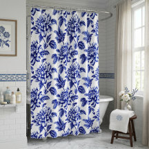 Blaue und weiße Dahlienblumen Toile de Jouy