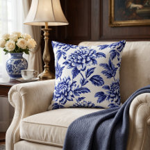 Blaue und weiße Dahlienblumen Toile de Jouy