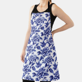 Blaue und weiße Dahlienblumen Toile de Jouy Schürze
