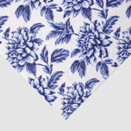 Blaue und weiße Dahlienblumen Toile de Jouy Seidenpapier