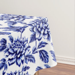 Blaue und weiße Dahlienblumen Toile de Jouy Tischdecke
