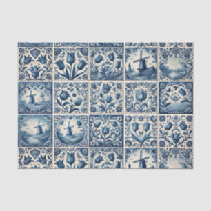 Blaue und Weiße Delft-Fliesen Decoupage Seidenpapier