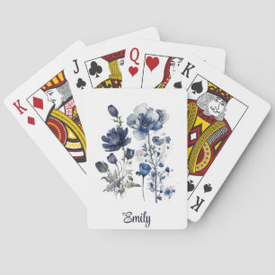 Blaue und weiße Delft Kunst mit Wildblumen Spielkarten