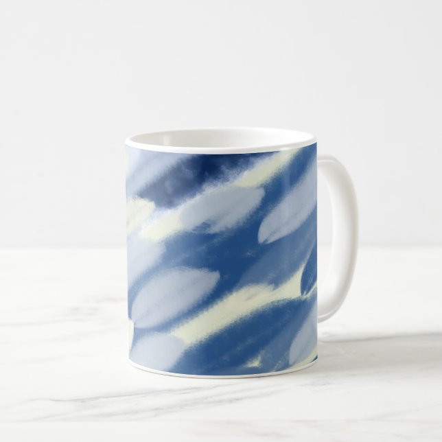 Blaue und Weiße Einzigartige Kunst Kaffeetasse (VorderseiteRechts)
