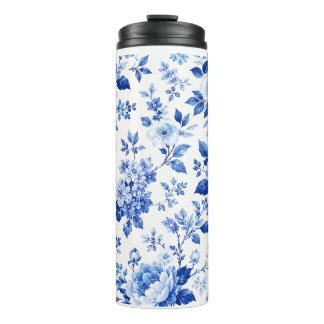 Blaue und weiße elegante Floralprint Thermosbecher