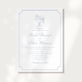 Blaue und weiße elegante Rahmen-Hochzeitseinladung Ankündigung