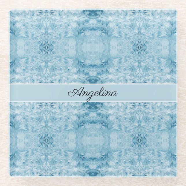 Blaue und weiße Feder, anpassbar Glasuntersetzer (Vorderseite)