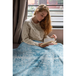 Blaue und weiße Federmuster Fleecedecke