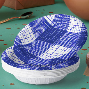 Blaue und weiße, fett karierte Karo-Design Pappteller