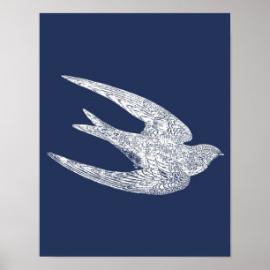 Blaue und Weiße Fliegende Schwalbe Poster