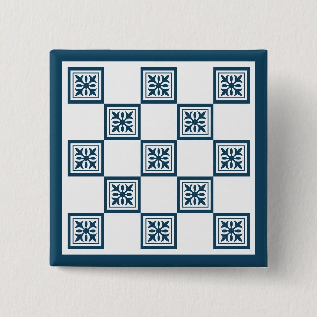 Blaue und weiße Fliesen Button (Vorderseite)