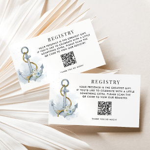 Blaue und weiße florale Anker-QR-Code-Registrierun Begleitkarte