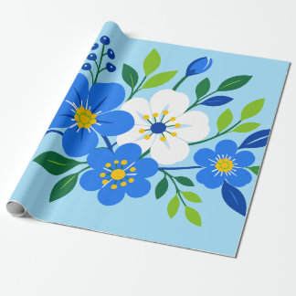 Blaue und weiße florale botanische Illustration Geschenkpapier