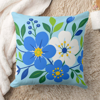 Blaue und weiße florale botanische Illustration Kissen