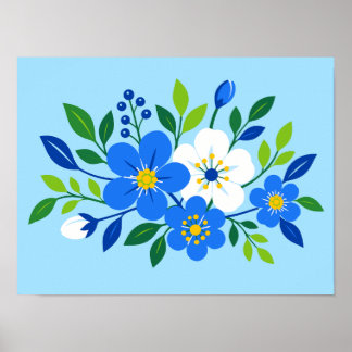 Blaue und weiße florale botanische Illustration Poster