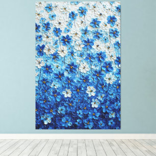 Blaue und weiße florale Gradienten-Abstrakt-Wandku Leinwanddruck