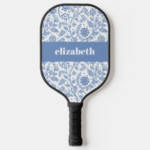 Blaue und weiße florale, personalisierte botanisch pickleball schläger