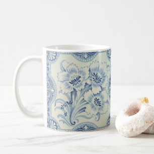 Blaue und weiße florale viktorianische Majolika-An Kaffeetasse