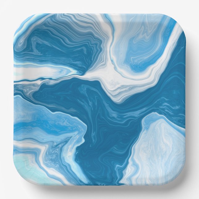 Blaue und weiße Flüssig-Kunstmarmor Pappteller (Vorderseite)