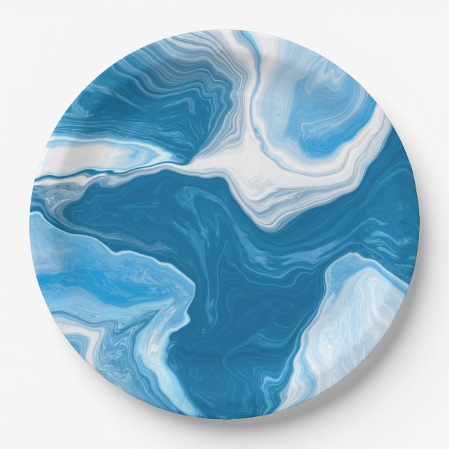 Blaue und weiße Flüssig-Kunstmarmor Pappteller (Vorderseite)