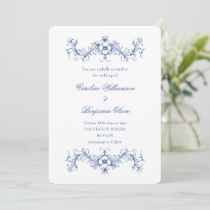 Blaue und weiße französische florale elegante Hoch Einladung