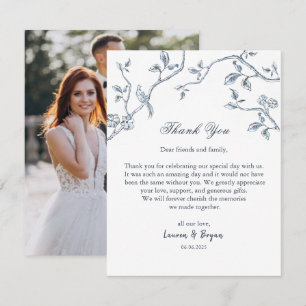 Blaue und weiße französische Toile Hochzeitskarte Dankeskarte