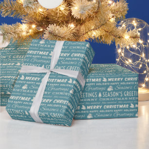 Blaue und weiße frohe Weihnachten Retro-Typografie Geschenkpapier