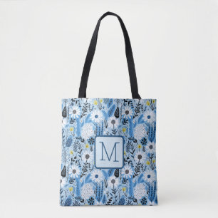Blaue und weiße Gänseblümchen und Blätter Block-Mo