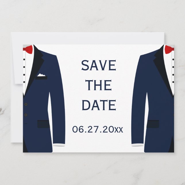 Blaue und weiße Gay-Hochzeit speichern Sie die Dat Save The Date (Vorderseite)