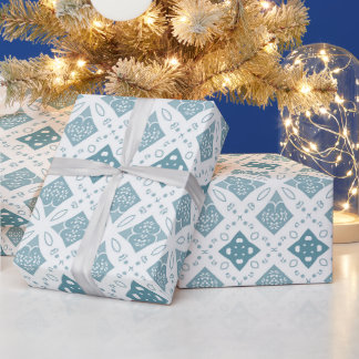 Blaue und weiße geometrische Fliesen nahtloses Mus Geschenkpapier