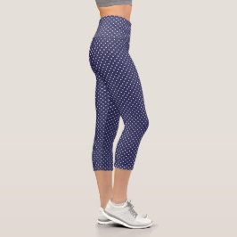 Blaue und weiße gepolsterte Polka-Punkte Capri Leggings