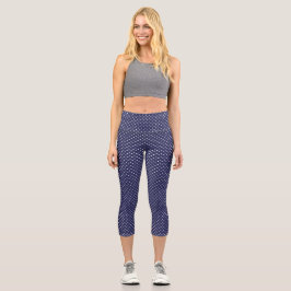 Blaue und weiße gepolsterte Polka-Punkte Capri Leggings