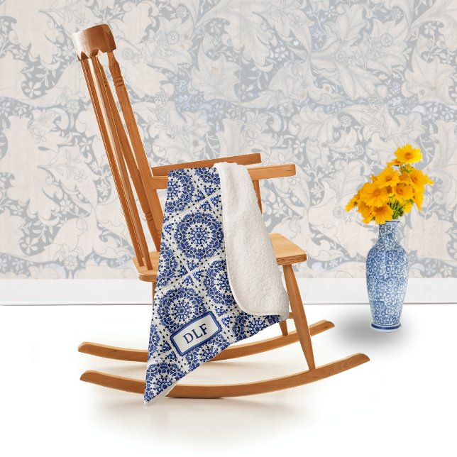 Blaue und weiße, gepolsterte Töpfereien Sherpadecke (Von Creator hochgeladen)