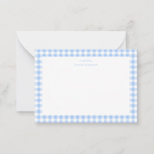 Blaue und weiße Gingham Boy-Note Mitteilungskarte